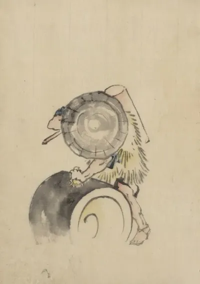 A Man Wearing A Large Conical Hat And A Straw Or Feather Garment 2