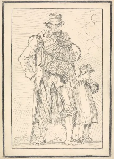 A Man With A Basket And Child