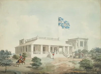 A Mansion At Madras With Figures In The Foreground