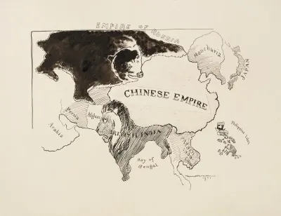 A Map Of The Asian Continent Showing The Various Empires Represented By Animals