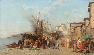 A Market Before Nusretiye Camii Mosque In Tophane Constantinople