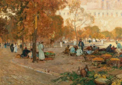 A Market Scene Before The Citadel In Cairo