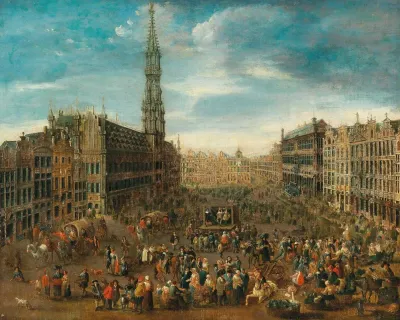 A Market Scene On The Grand Place In Brussels