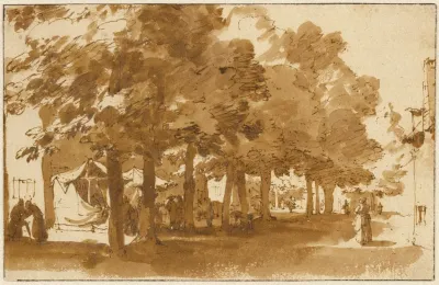 A Market Scene Under Trees In Katwijk Op Rijn