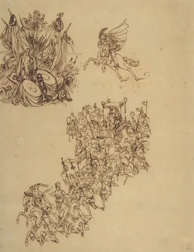 A Marriage Procession In Sixteenth Century Dress A Cavalier And A Trophy Of Arms