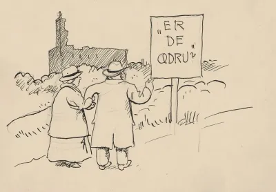 A Married Couple Out For A Walk Stops And Looks At The Sign