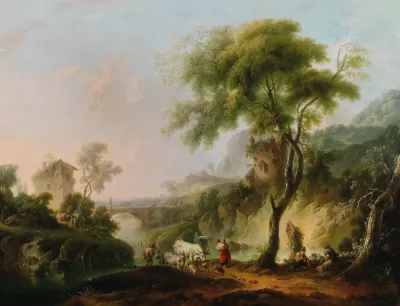 A Mediterranean Landscape With Shepherds And Their Flock