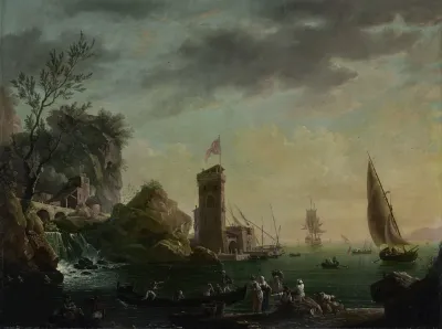 A Mediterranean Seaport With Fisherfolk In The Foreground