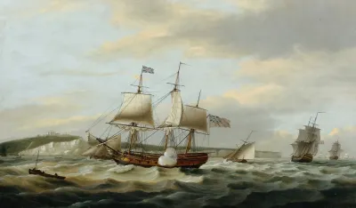 A Merchant Ship Signaling For A Pilot Off The Cliffs Of Dover