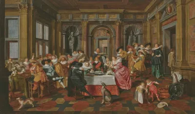 A Merry Company In A Palatial Interior With Musicians And Tric Trac Players
