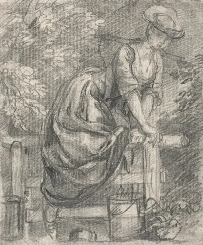 A Milkmaid Climbing A Stile