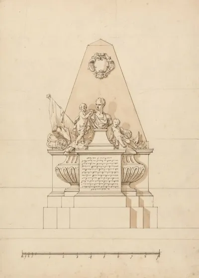 A Monument Male Bust With Military Emblems