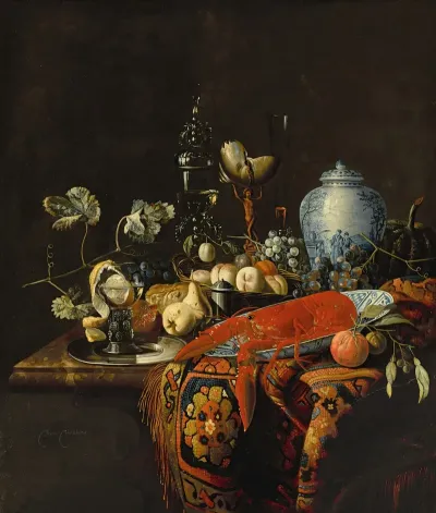 A Monumental Still Life With Fruit And Various Objects
