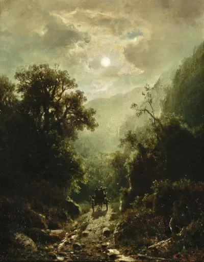A Moonlit Night With Hunters On Their Way Home