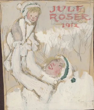 A Mother Lifting Her Little Boy Above Her Head Both Wearing Winter Hats