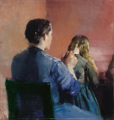 A Mother Plainting Her Little Daughters Hair