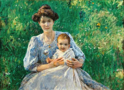 A Mother With Child In The Meadow
