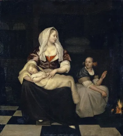 A Mother With Her Child And A Maid