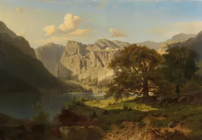 A Mountain Lake With Shepherds