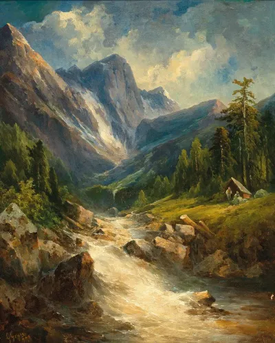 A Mountain Landscape With River