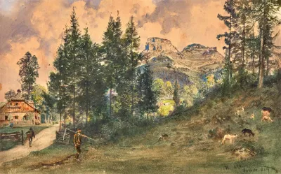 A Mountain Pasture In Aussee With A View Of Loser Mountain