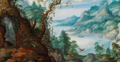 A Mountainous Landscape With Huntsmen