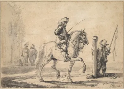 A Mounted Grey Horse Being Schooled In Piaffe
