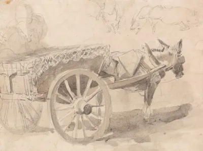 A Mule Or Donkey Harnessed To A Farm Cart With Other Sketches At Top Executed At Or Near Canterbury C 1835