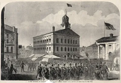 A New Regiment Of Massachusetts Volunteers Passing Faneuil Hall Boston On Their Way To War