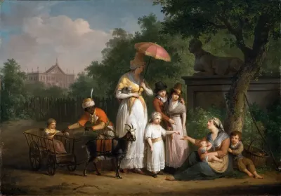 A Noble Family Distributing Alms In A Park