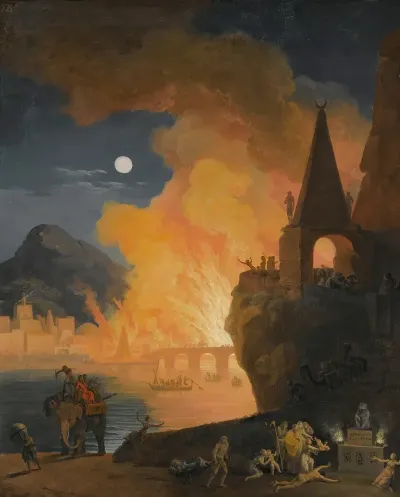 A Nocturnal Landscape With Figures Fleeing The Fire Of Alexandria