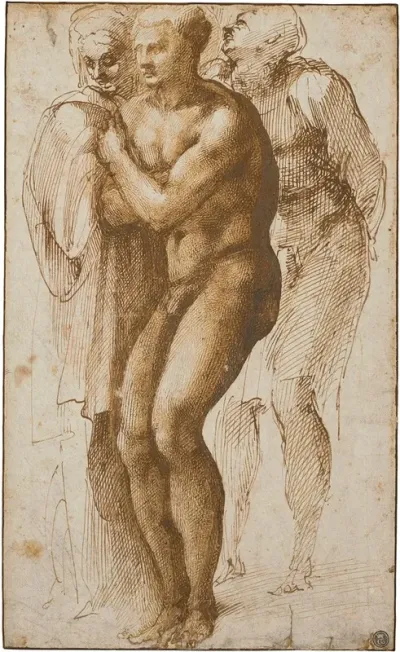 A Nude Man After Masaccio And Two Figures Behind Him