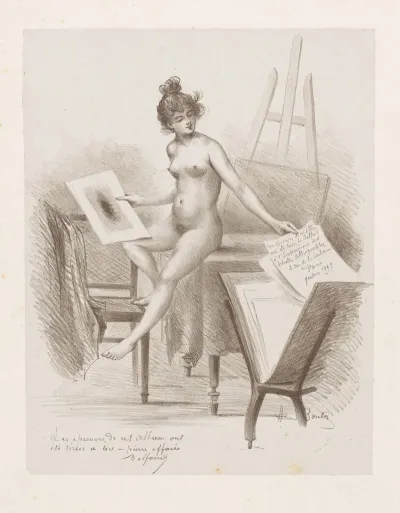 A Nude Model Looks At Prints