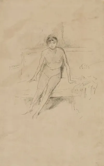 A Nude Model Seated On A Couch