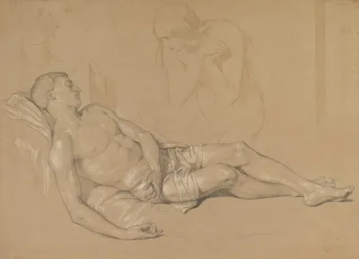 A Nude Woman Kneeling At The Side Of A Reclining Man Study For Mary Magdalen Lamenting Christ