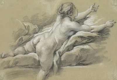 A Nude Woman Reaching To The Right