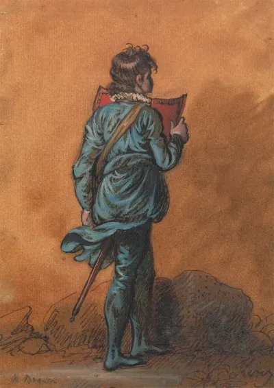 A Page Boy In Blue With A Red Shield