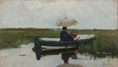 A Painter At Work In A Boat Possibly The Artist Paul Joseph Constantin Gabriel