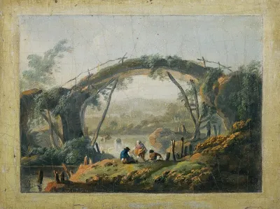 A Pair Of River Landscapes With Figures Approaching A Bridge