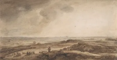 A Panoramic Landscape With A Herdsman And His Flock