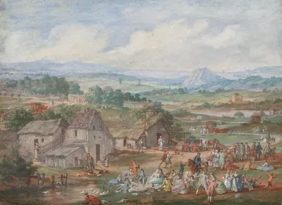 A Party Picnicking Near A Village