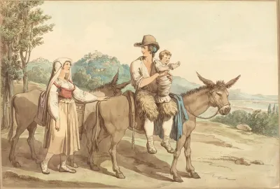 A Peasant Family And Two Donkeys