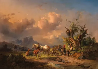 A Peasant Resting With Grazing Animals And A Foal 3