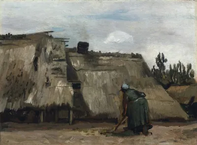 A Peasant Woman Digging In Front Of Her Cottage