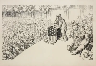 A Political Convention With Delegates From Many States Where Every Person Is Depicted As A Teddy Bear