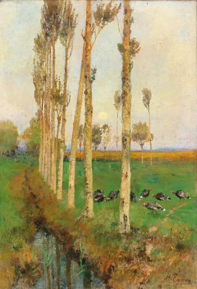 A Poplar Lined Avenue With Turkeys