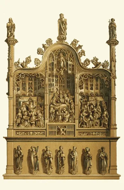 A Portable Altar In Carved Oak
