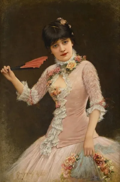 A Portrait Of A Young Lady In Pink Dress