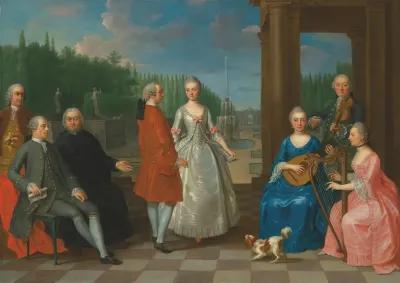 A Portrait Of Jacques Jean Cremers 1736 After 1803 And His Wife Dancing On A Garden Terrace Surrounded By Other Members Of The Family Playing Music