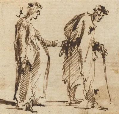 A Pregnant Young Woman And A Young Man With A Staff